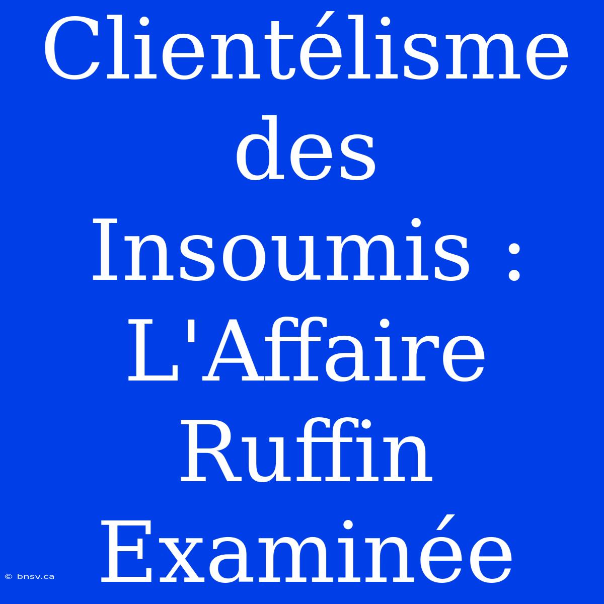 Clientélisme Des Insoumis : L'Affaire Ruffin Examinée