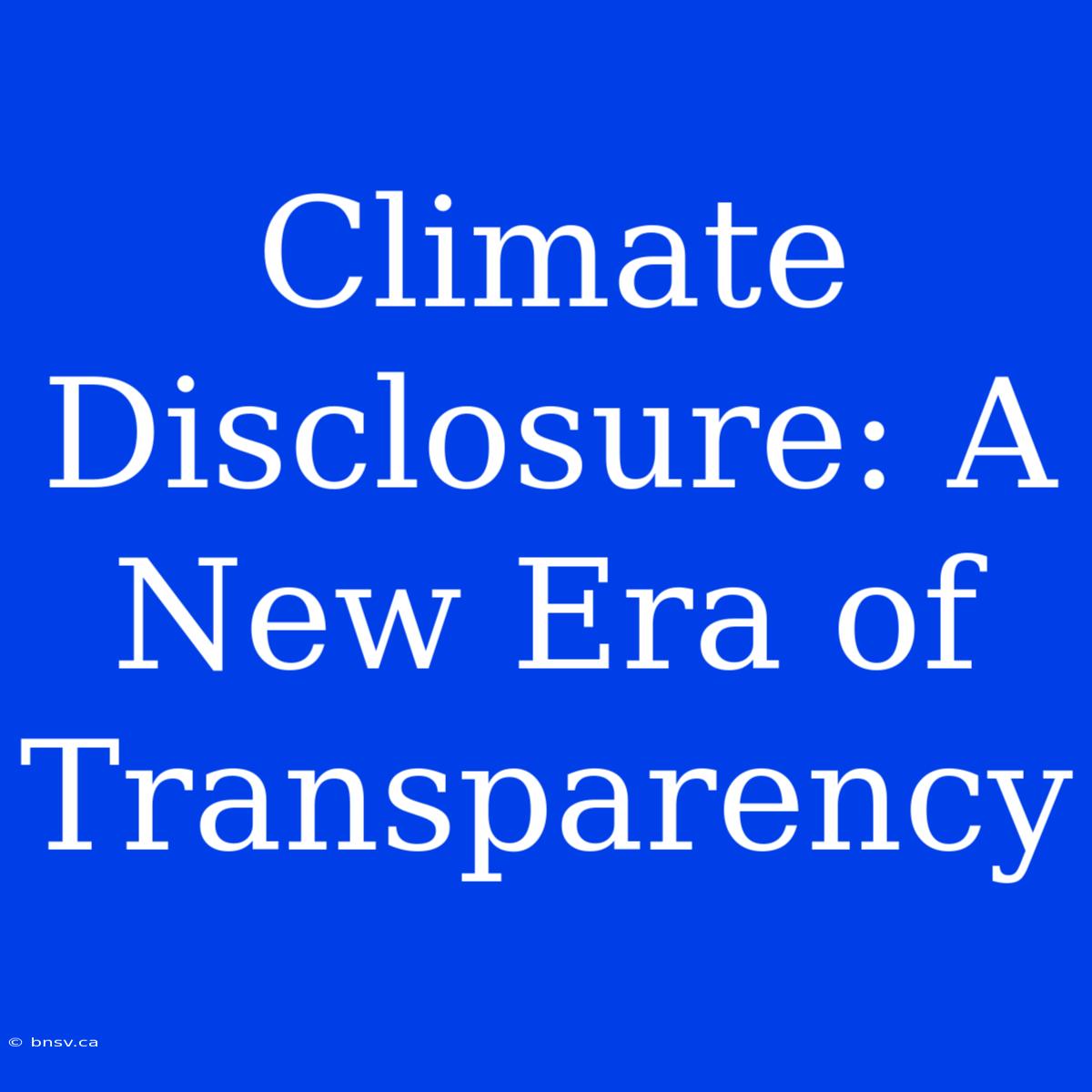 Climate Disclosure: A New Era Of Transparency