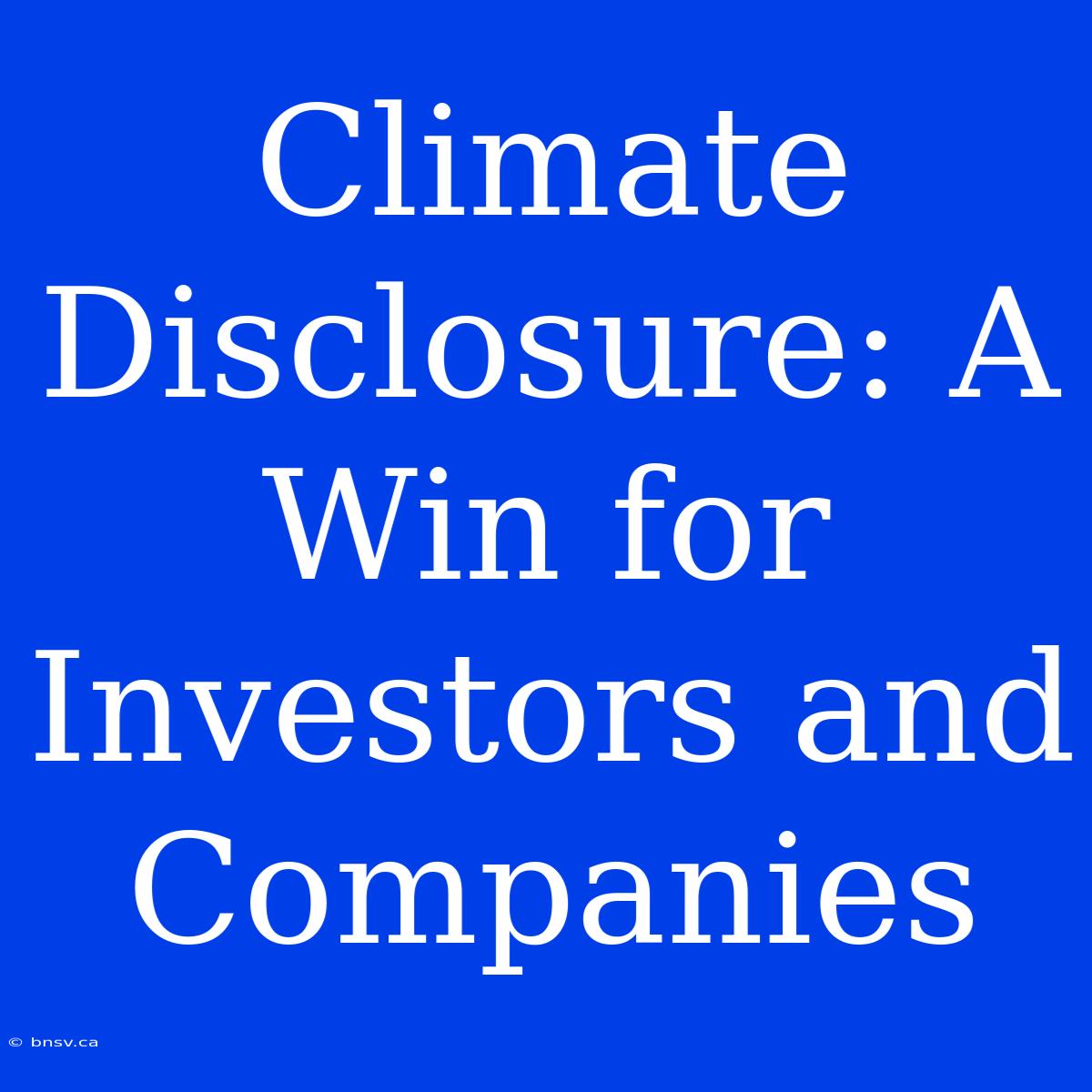 Climate Disclosure: A Win For Investors And Companies