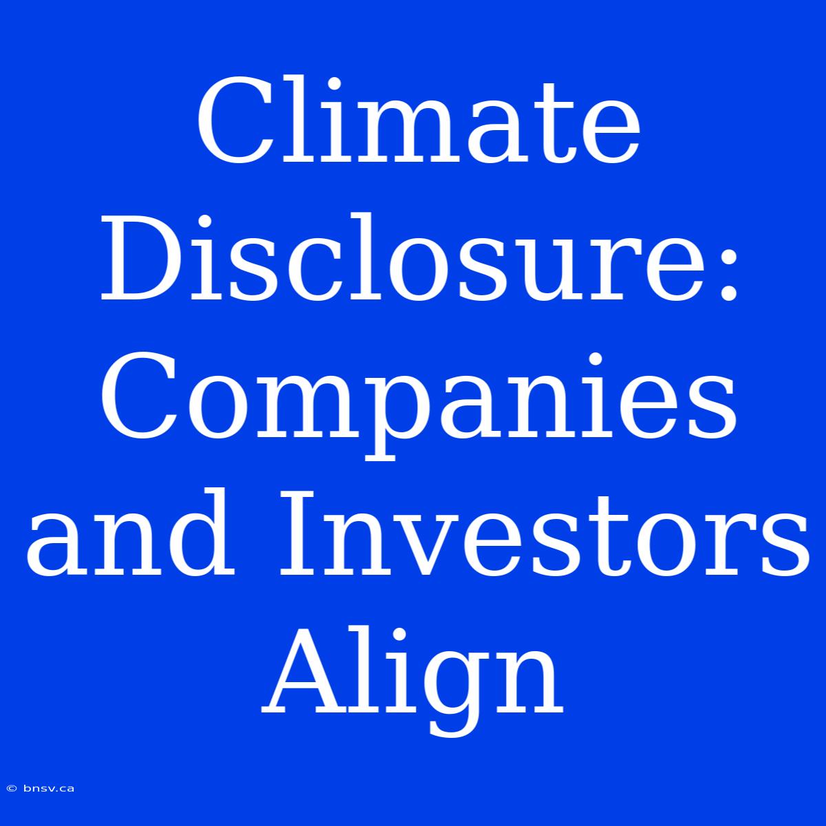 Climate Disclosure: Companies And Investors Align