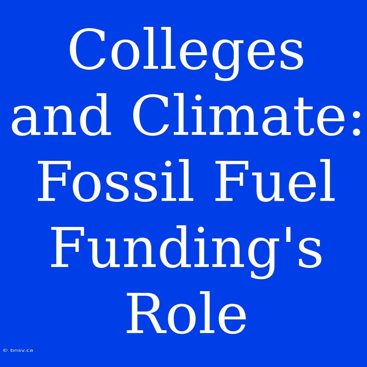 Colleges And Climate: Fossil Fuel Funding's Role