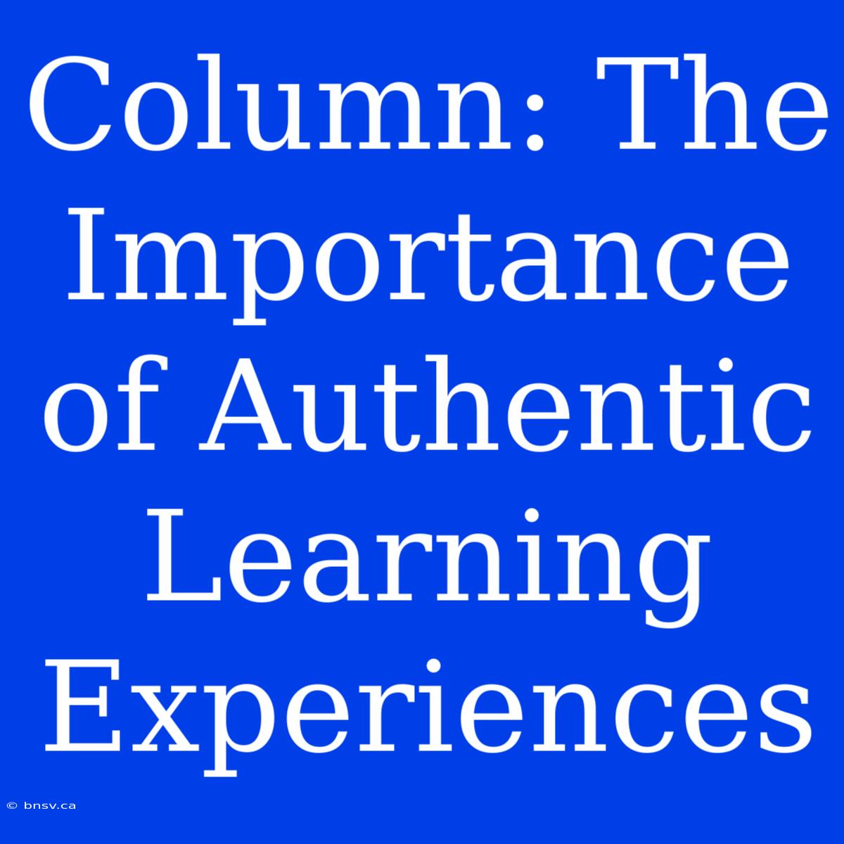 Column: The Importance Of Authentic Learning Experiences