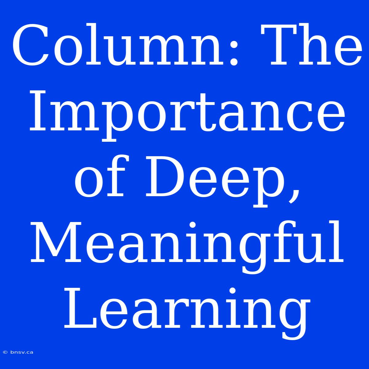 Column: The Importance Of Deep, Meaningful Learning