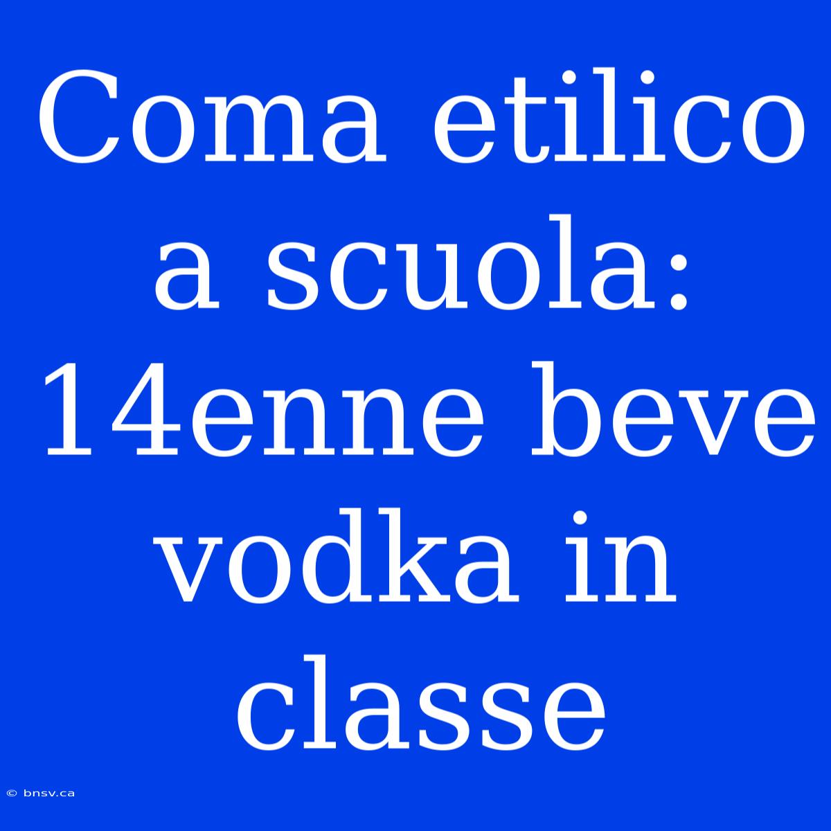 Coma Etilico A Scuola: 14enne Beve Vodka In Classe