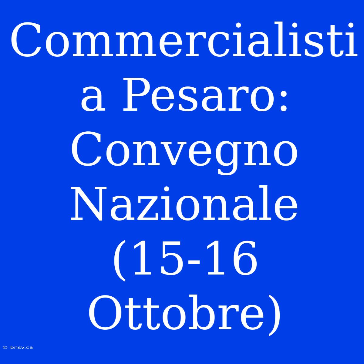 Commercialisti A Pesaro: Convegno Nazionale (15-16 Ottobre)