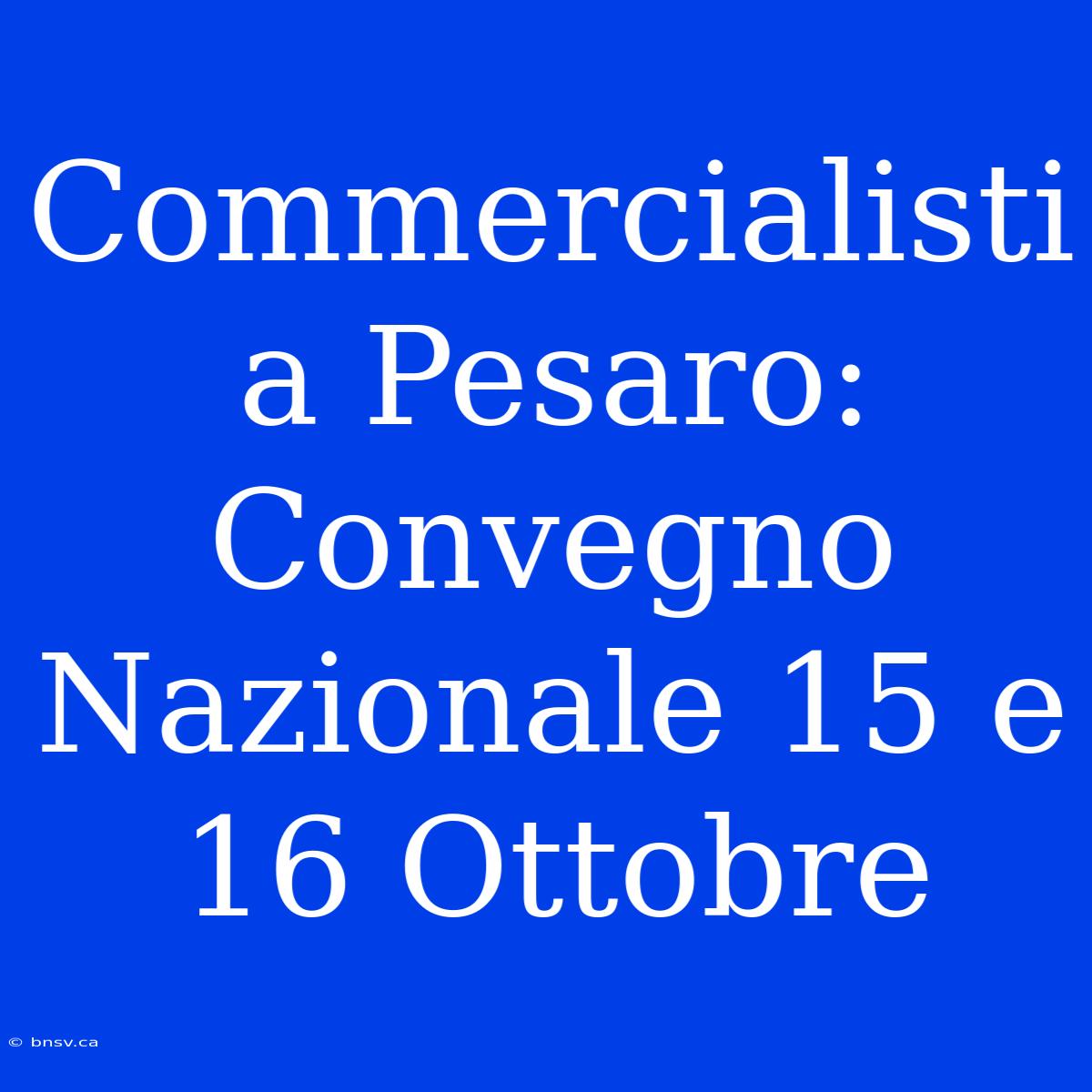 Commercialisti A Pesaro: Convegno Nazionale 15 E 16 Ottobre