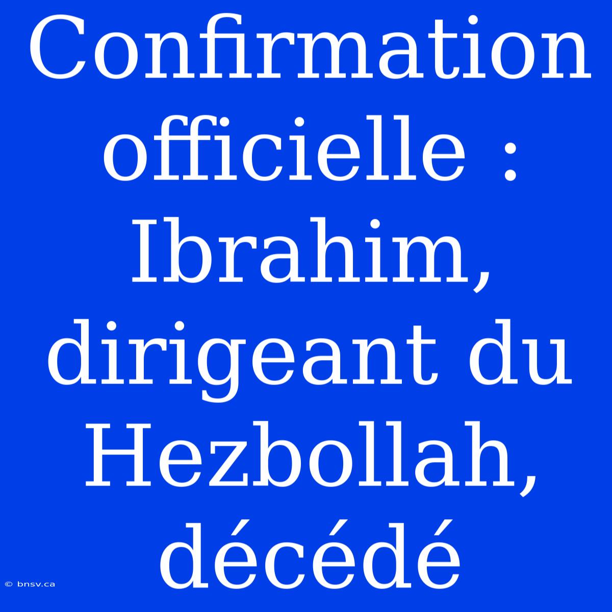 Confirmation Officielle : Ibrahim, Dirigeant Du Hezbollah, Décédé