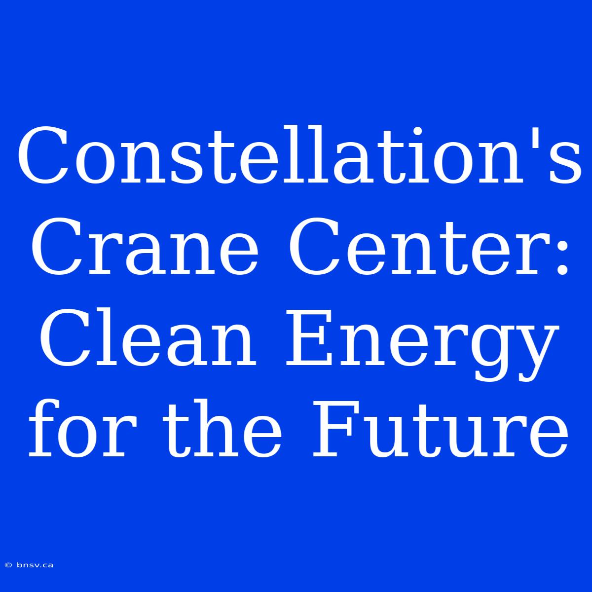 Constellation's Crane Center: Clean Energy For The Future