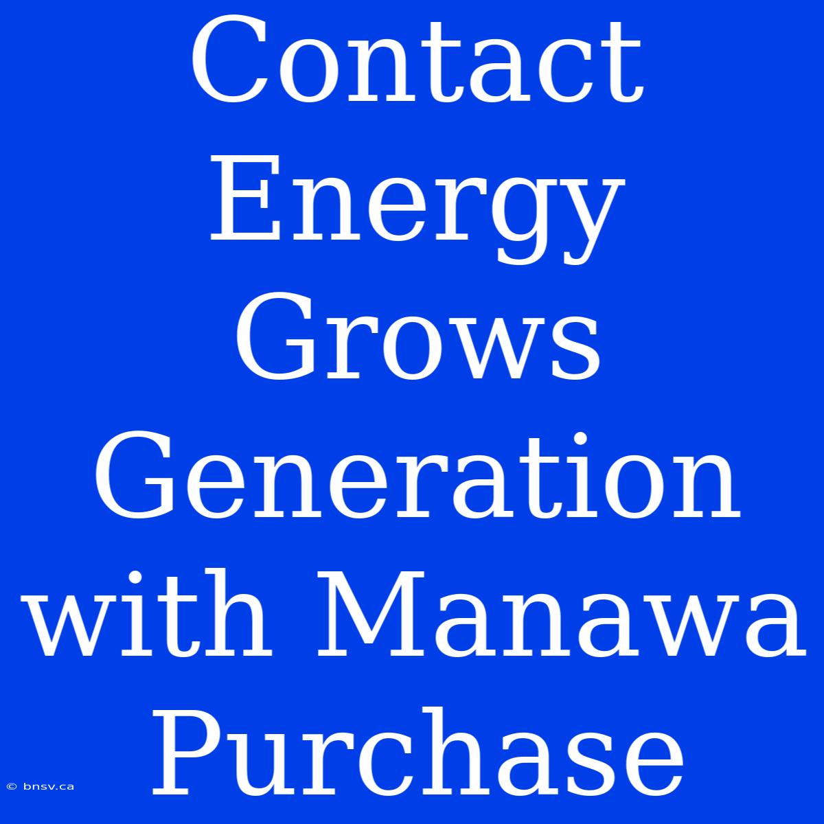 Contact Energy Grows Generation With Manawa Purchase