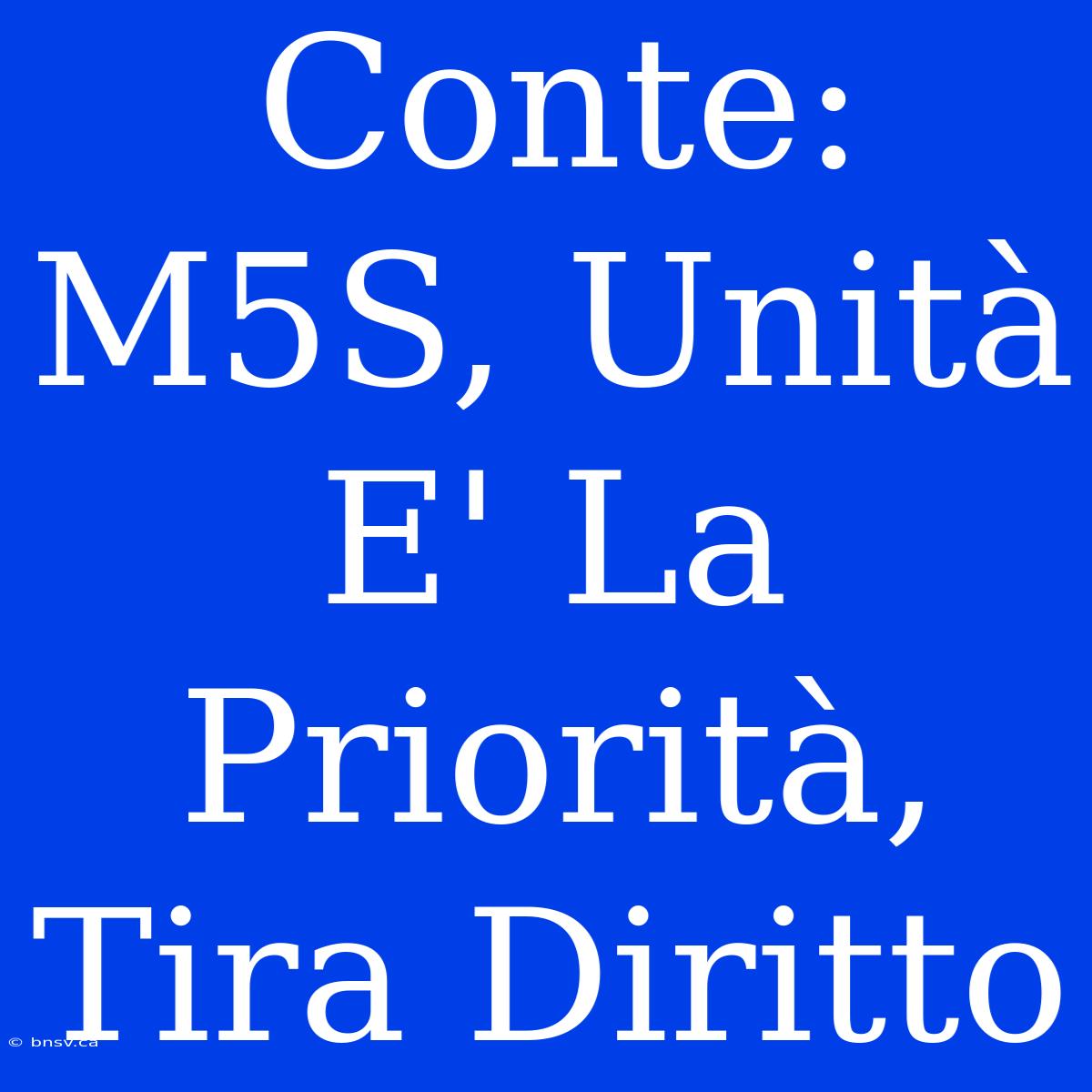 Conte: M5S, Unità E' La Priorità, Tira Diritto