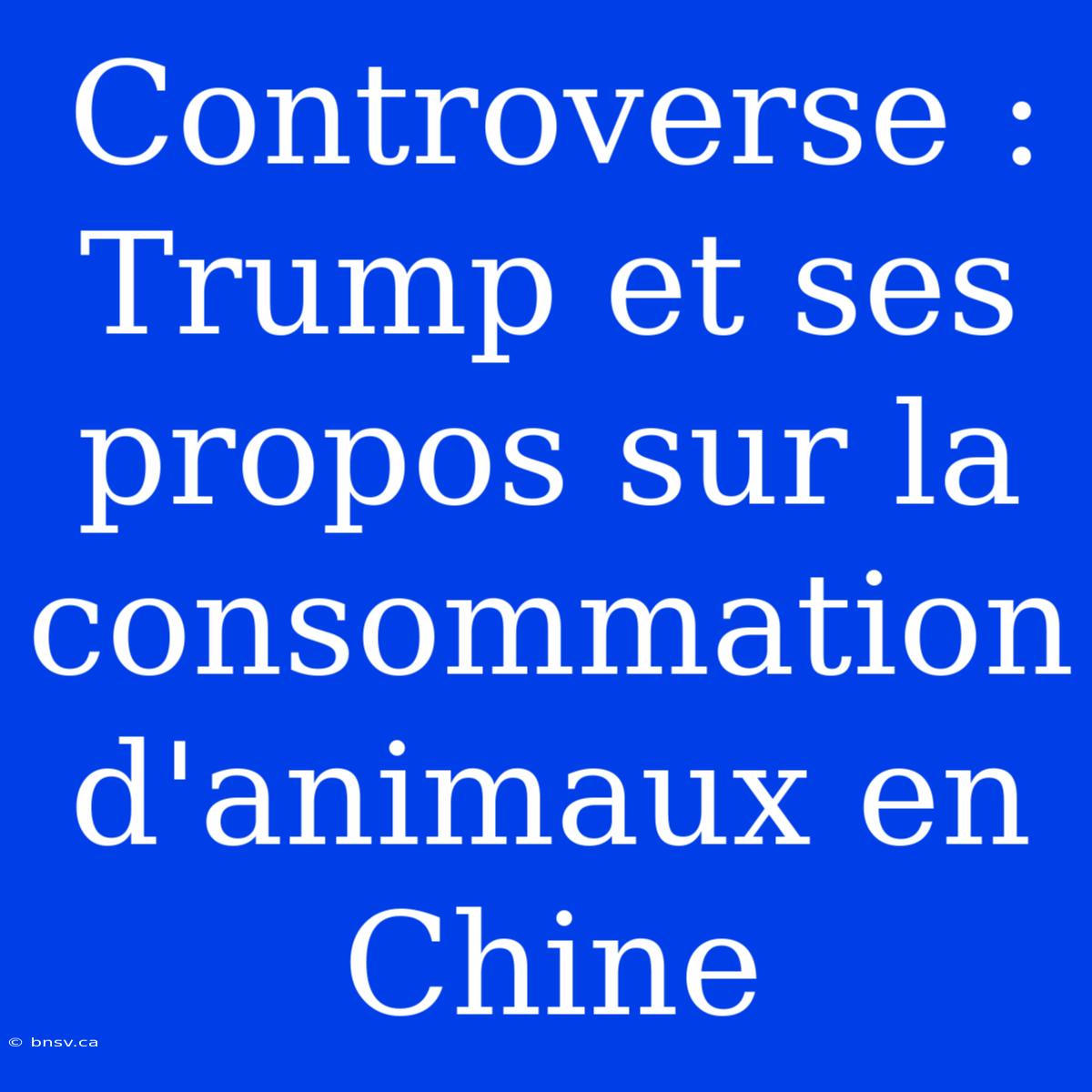 Controverse : Trump Et Ses Propos Sur La Consommation D'animaux En Chine