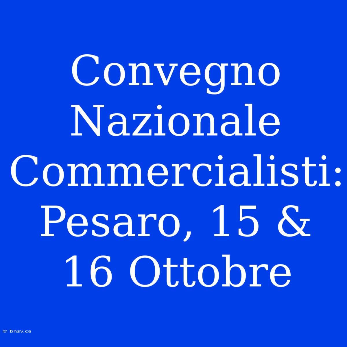 Convegno Nazionale Commercialisti: Pesaro, 15 & 16 Ottobre