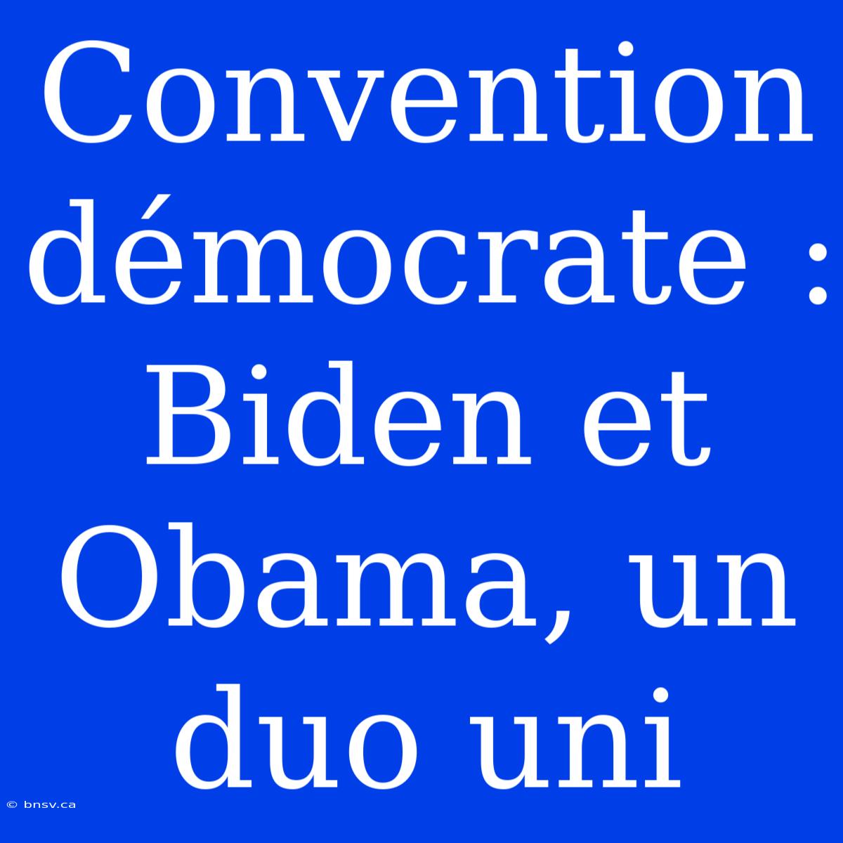 Convention Démocrate : Biden Et Obama, Un Duo Uni