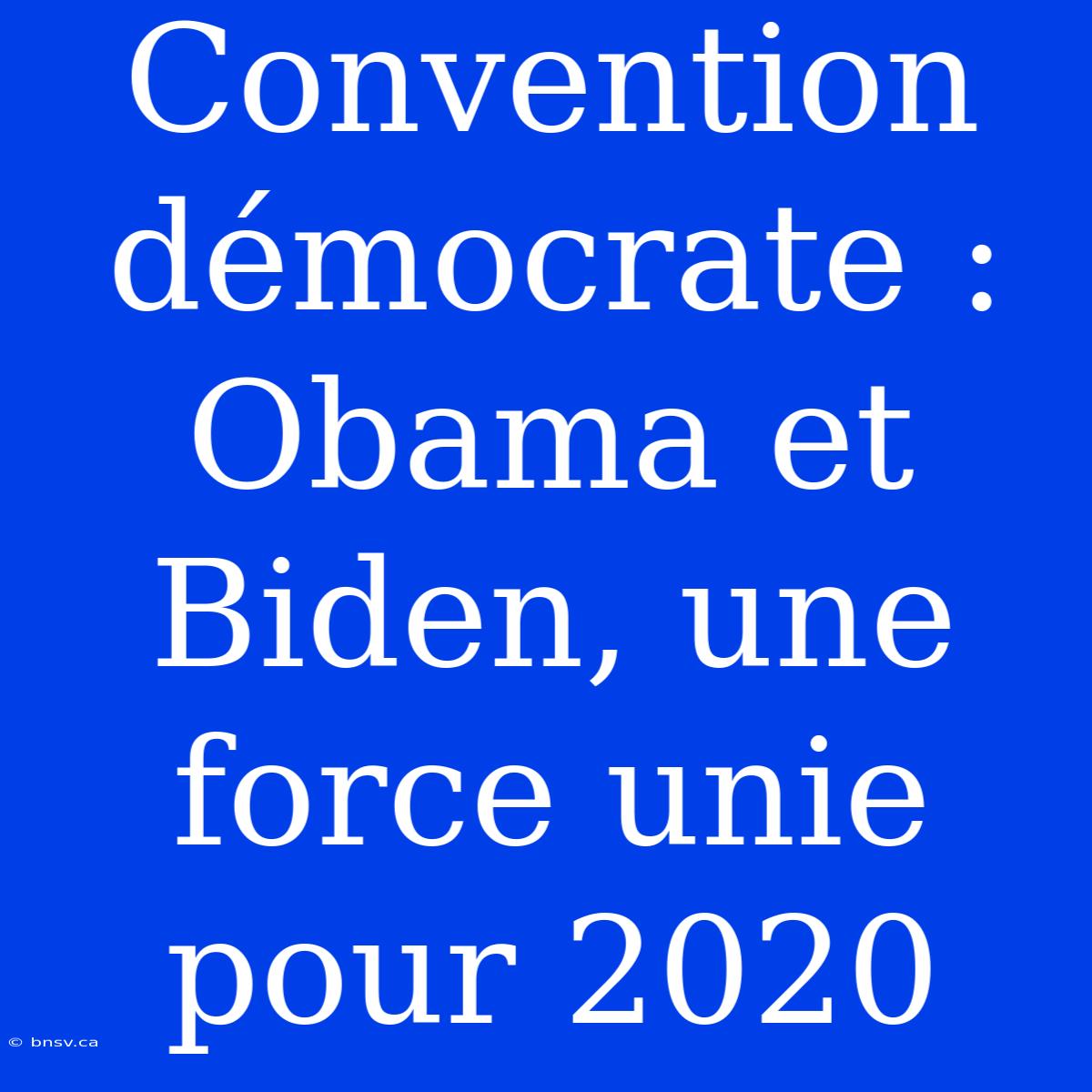 Convention Démocrate : Obama Et Biden, Une Force Unie Pour 2020