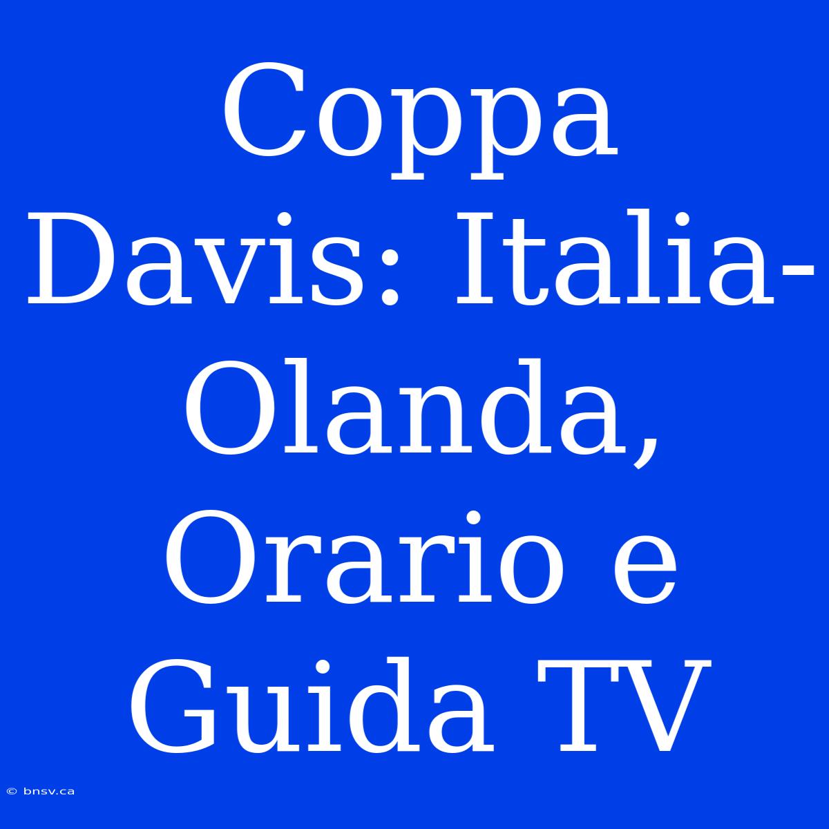 Coppa Davis: Italia-Olanda, Orario E Guida TV