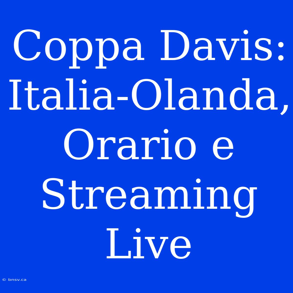 Coppa Davis: Italia-Olanda, Orario E Streaming Live