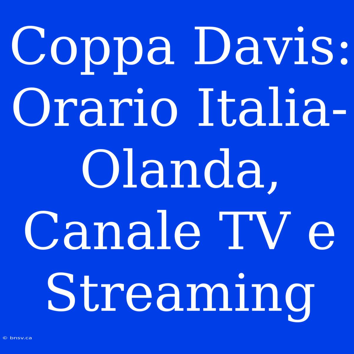 Coppa Davis: Orario Italia-Olanda, Canale TV E Streaming