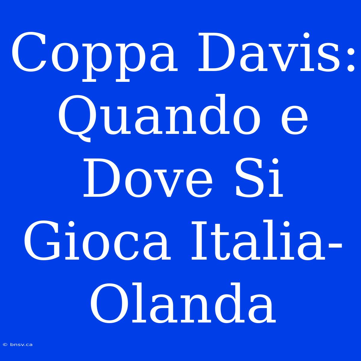 Coppa Davis: Quando E Dove Si Gioca Italia-Olanda