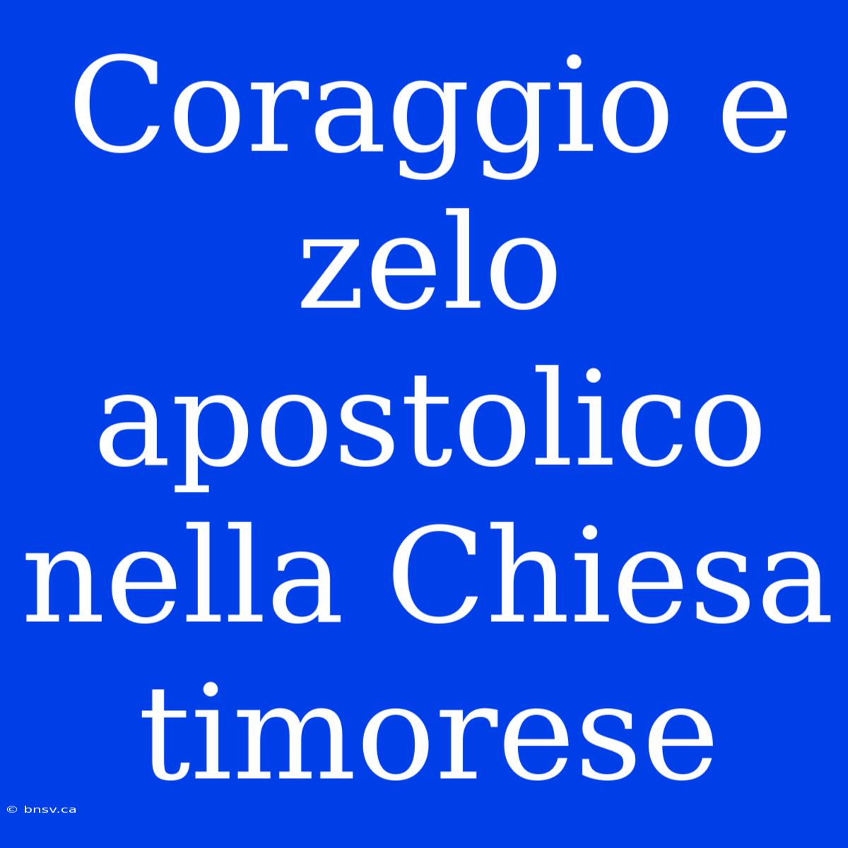 Coraggio E Zelo Apostolico Nella Chiesa Timorese