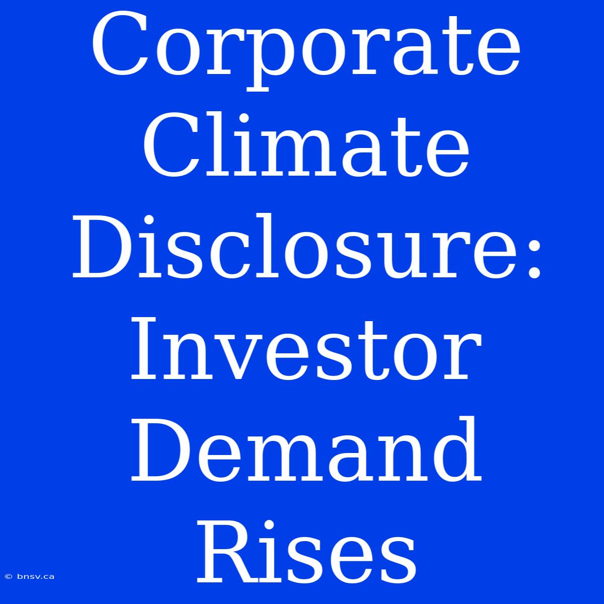 Corporate Climate Disclosure: Investor Demand Rises