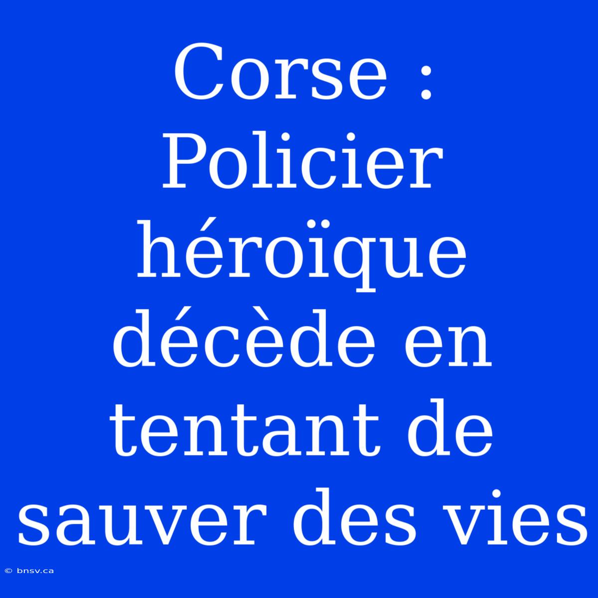 Corse : Policier Héroïque Décède En Tentant De Sauver Des Vies