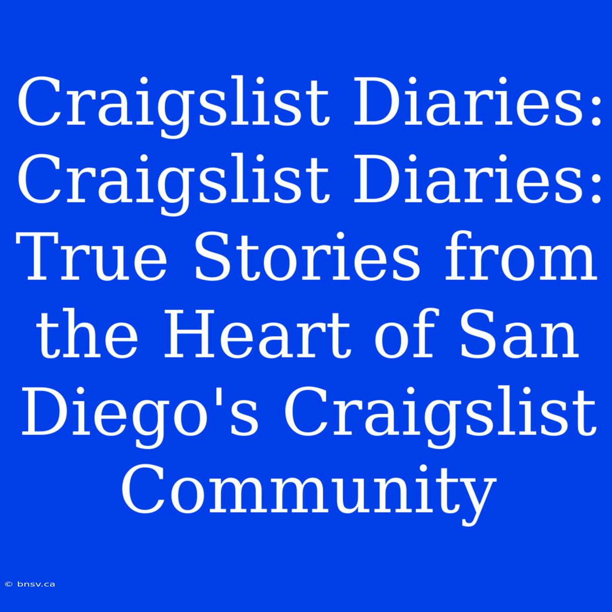 Craigslist Diaries: Craigslist Diaries: True Stories From The Heart Of San Diego's Craigslist Community