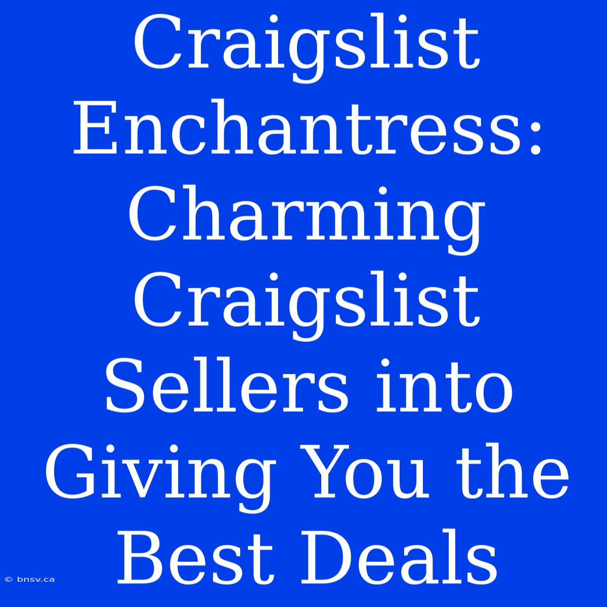 Craigslist Enchantress: Charming Craigslist Sellers Into Giving You The Best Deals