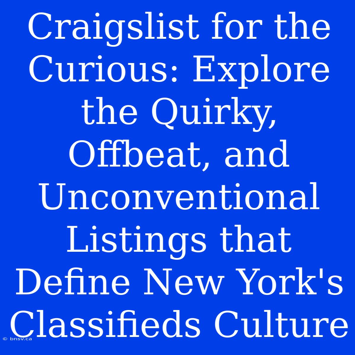 Craigslist For The Curious: Explore The Quirky, Offbeat, And Unconventional Listings That Define New York's Classifieds Culture