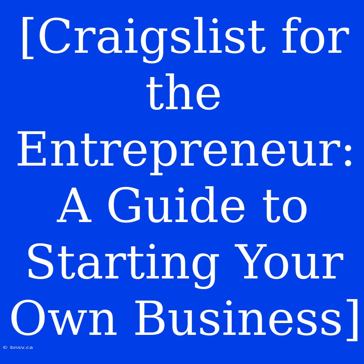 [Craigslist For The Entrepreneur: A Guide To Starting Your Own Business]