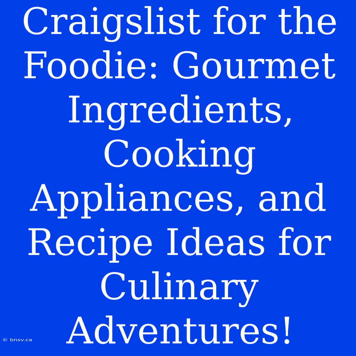 Craigslist For The Foodie: Gourmet Ingredients, Cooking Appliances, And Recipe Ideas For Culinary Adventures!