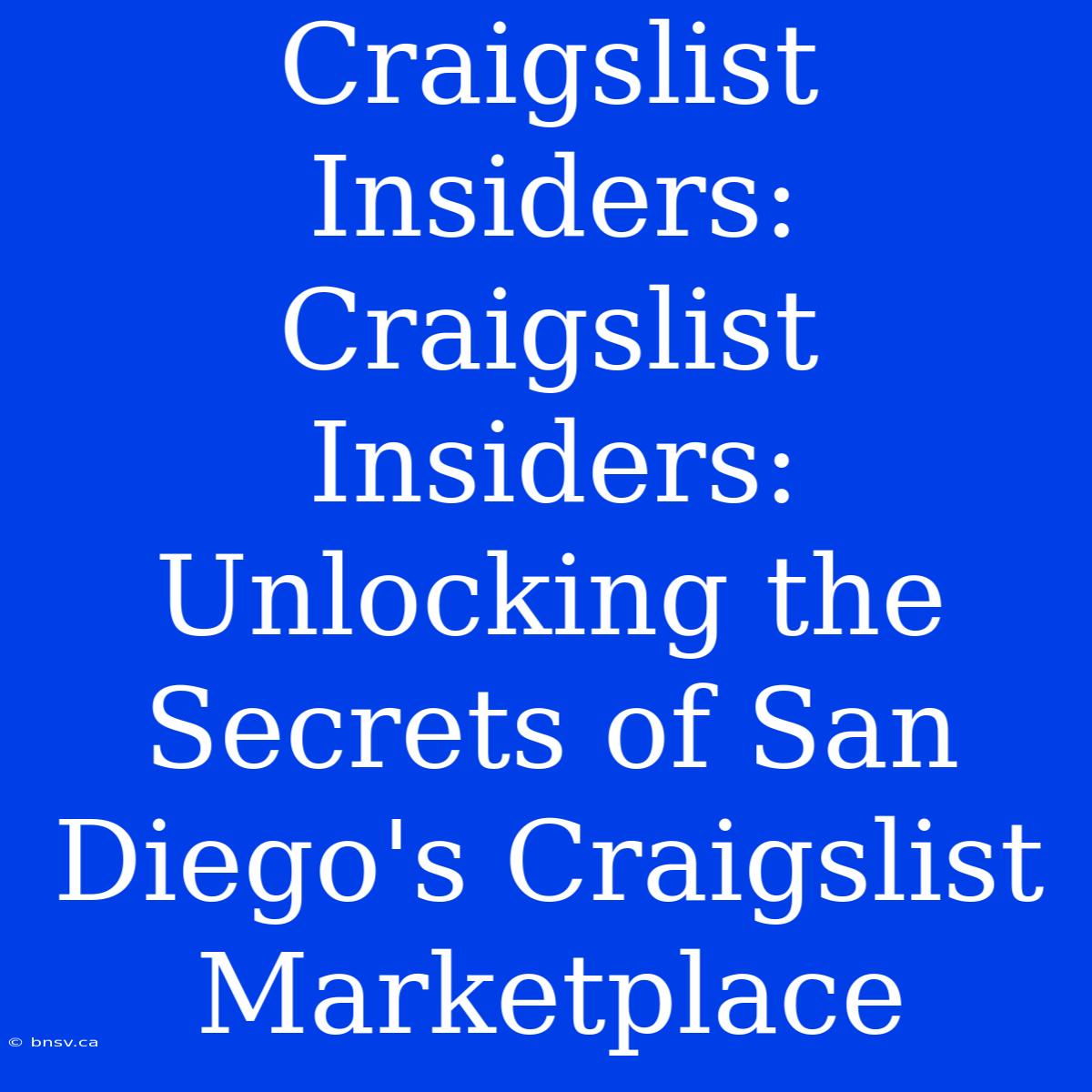 Craigslist Insiders: Craigslist Insiders: Unlocking The Secrets Of San Diego's Craigslist Marketplace