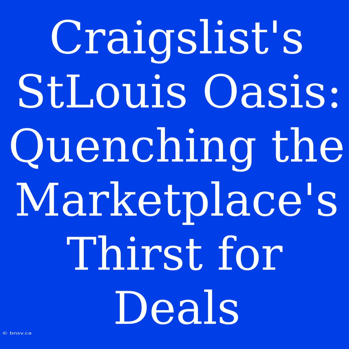 Craigslist's StLouis Oasis: Quenching The Marketplace's Thirst For Deals