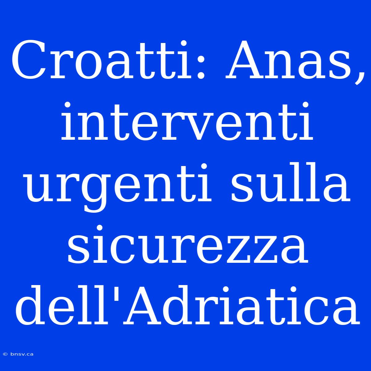 Croatti: Anas, Interventi Urgenti Sulla Sicurezza Dell'Adriatica