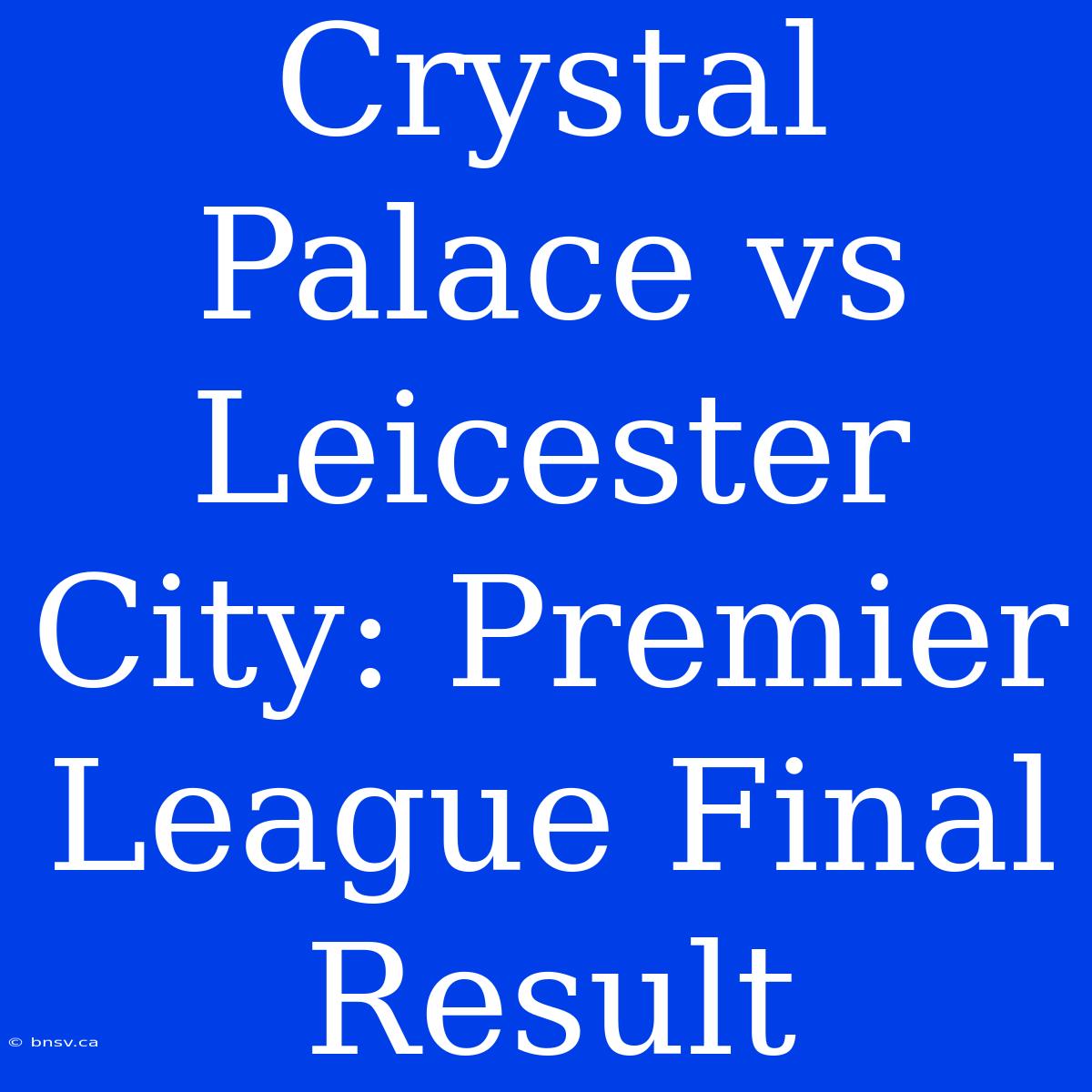 Crystal Palace Vs Leicester City: Premier League Final Result