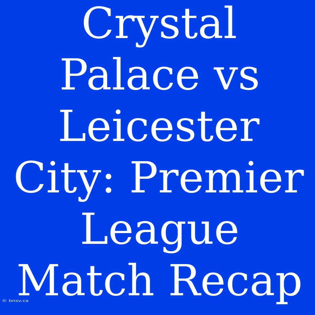 Crystal Palace Vs Leicester City: Premier League Match Recap