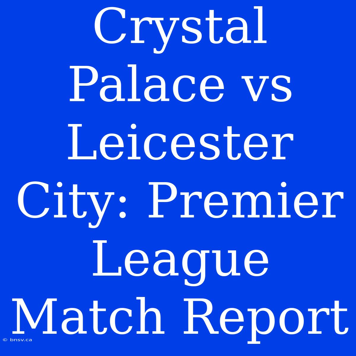 Crystal Palace Vs Leicester City: Premier League Match Report