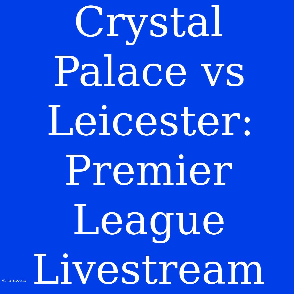 Crystal Palace Vs Leicester: Premier League Livestream