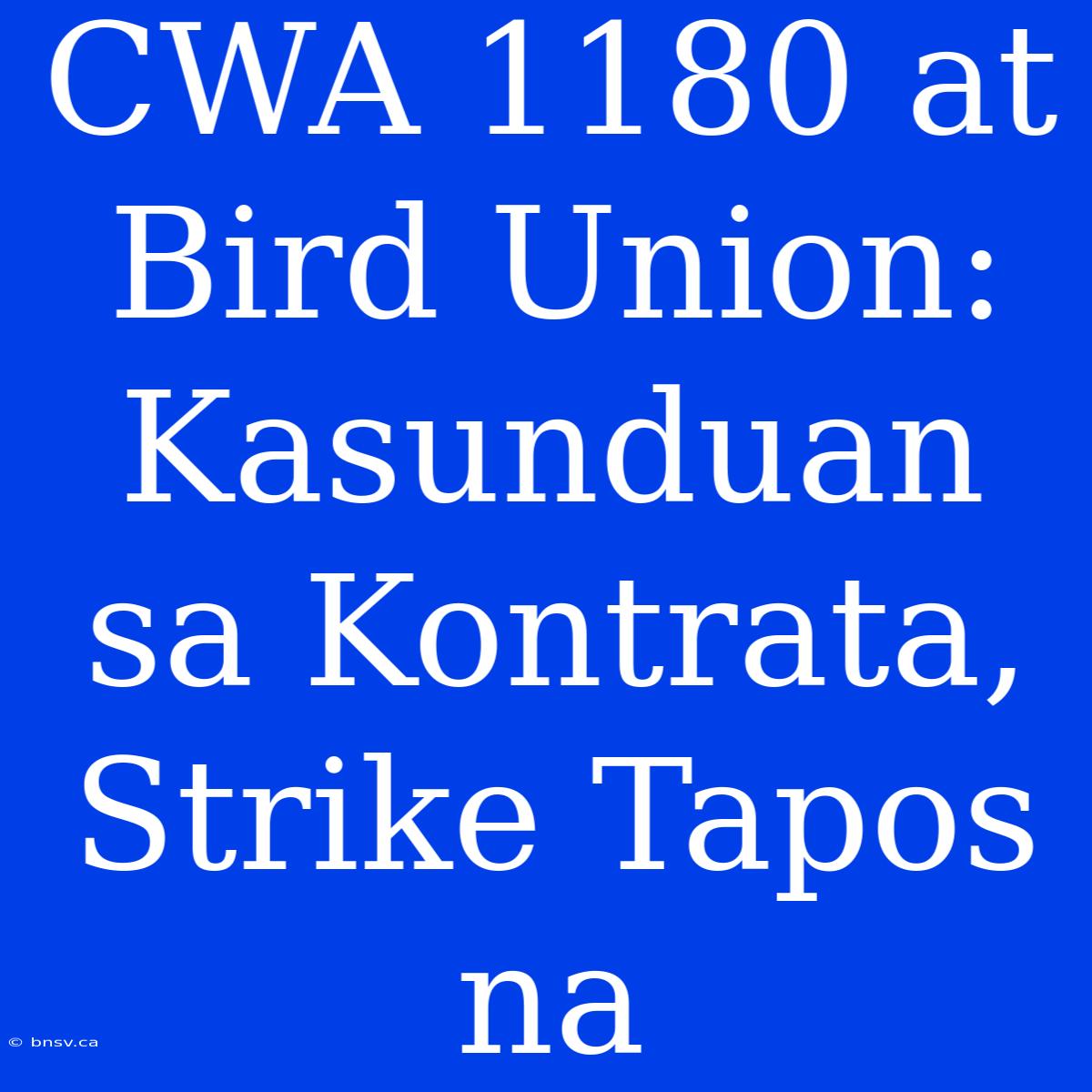 CWA 1180 At Bird Union: Kasunduan Sa Kontrata, Strike Tapos Na