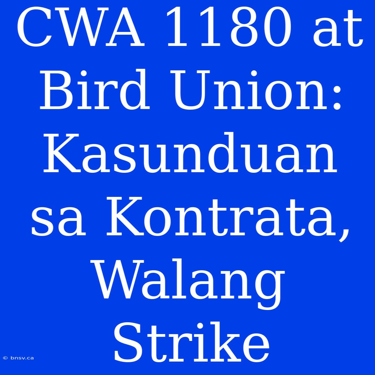 CWA 1180 At Bird Union: Kasunduan Sa Kontrata, Walang Strike