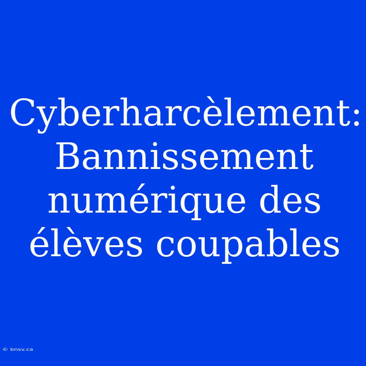 Cyberharcèlement: Bannissement Numérique Des Élèves Coupables