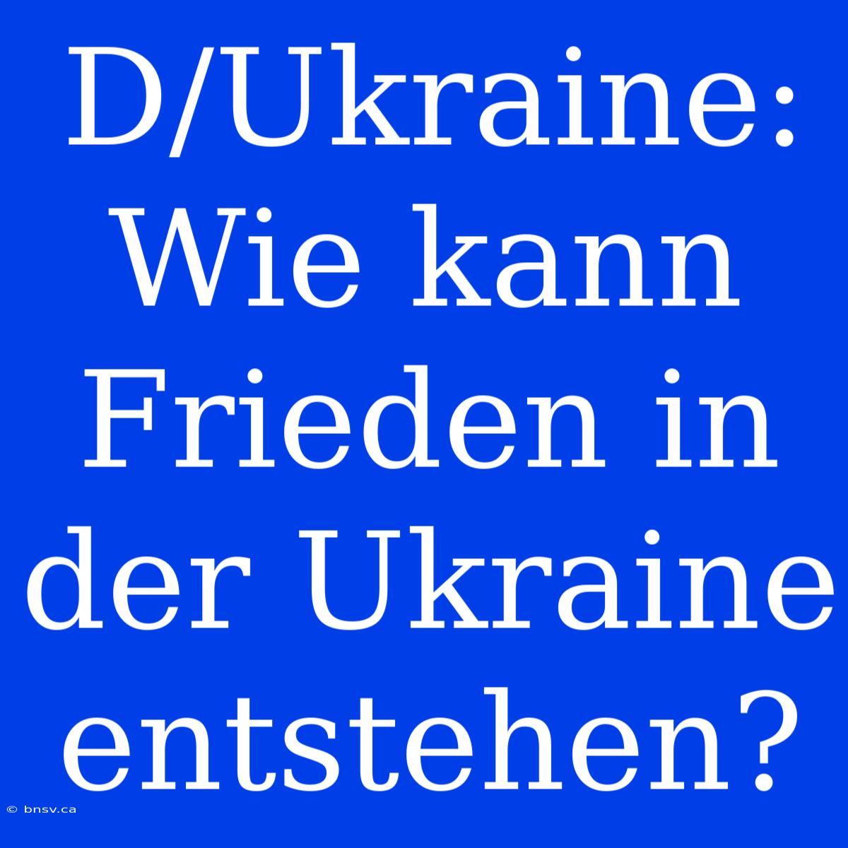 D/Ukraine: Wie Kann Frieden In Der Ukraine Entstehen?