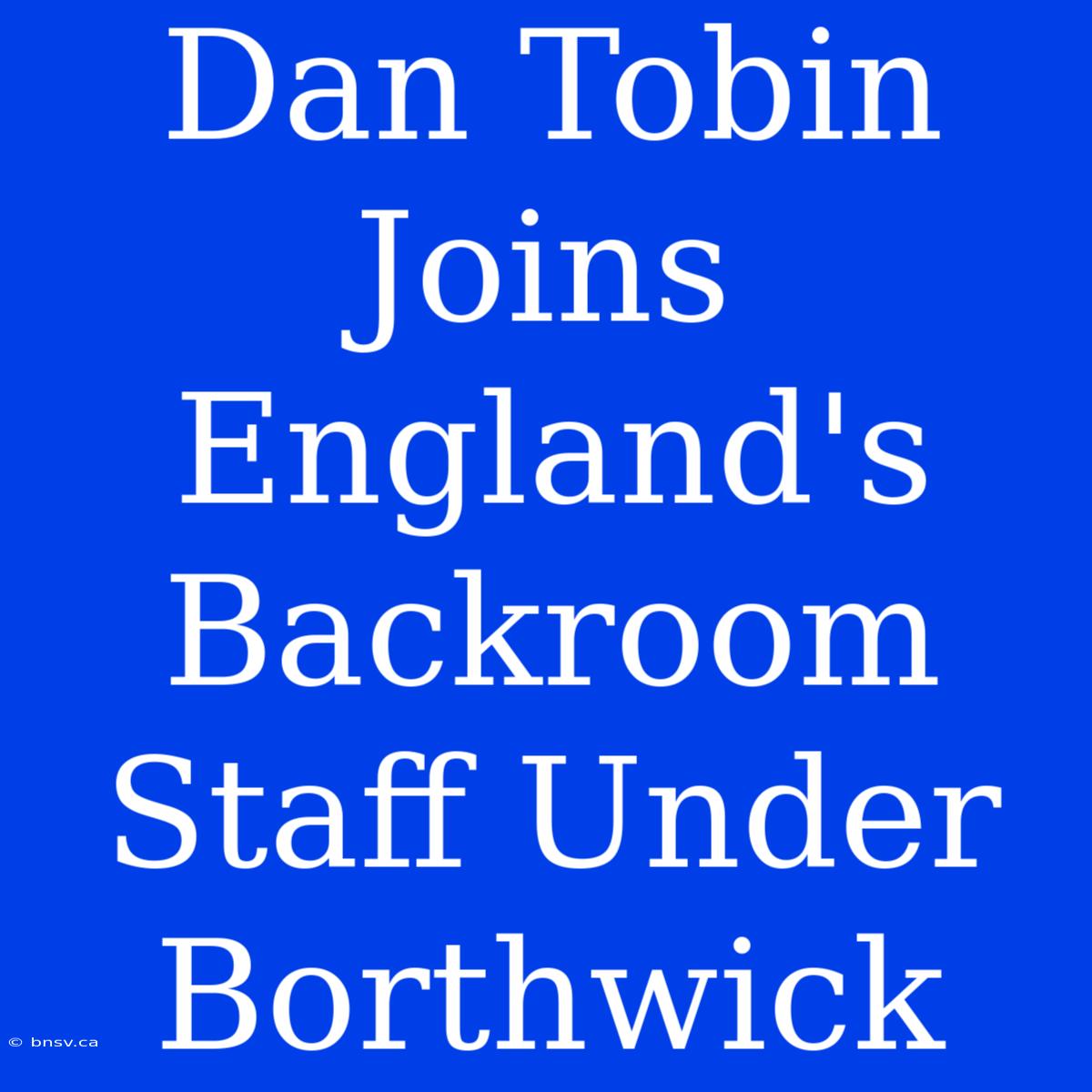 Dan Tobin Joins England's Backroom Staff Under Borthwick