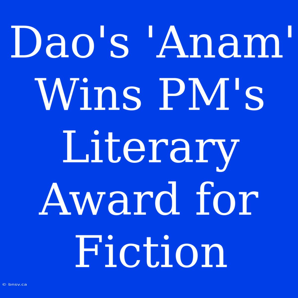 Dao's 'Anam' Wins PM's Literary Award For Fiction