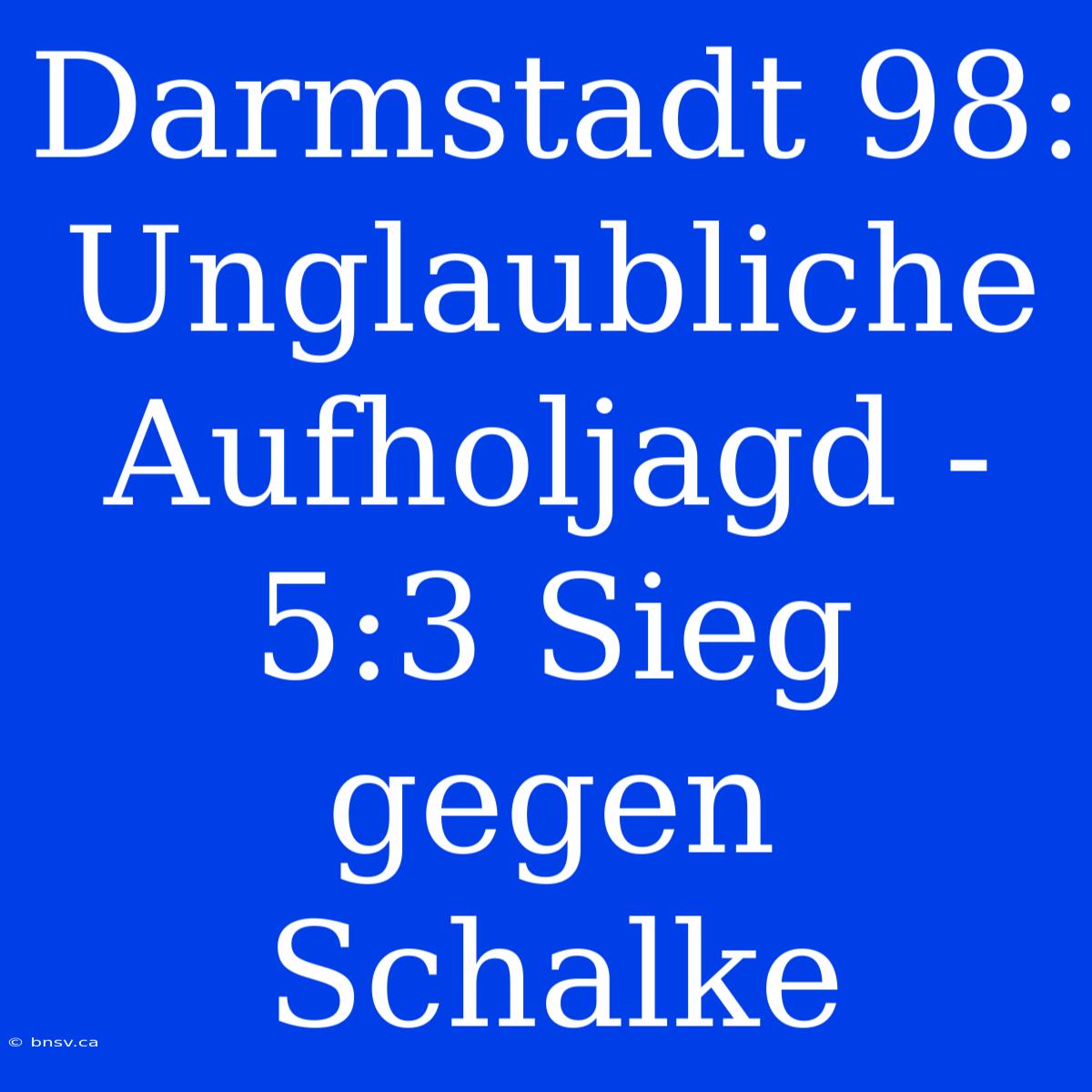 Darmstadt 98: Unglaubliche Aufholjagd - 5:3 Sieg Gegen Schalke