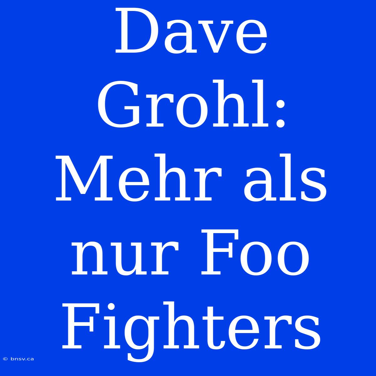 Dave Grohl: Mehr Als Nur Foo Fighters