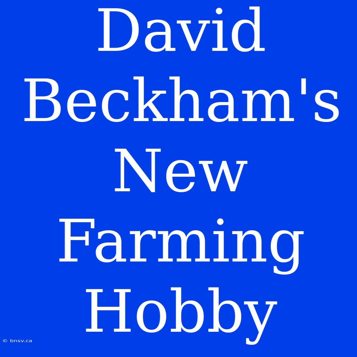 David Beckham's New Farming Hobby