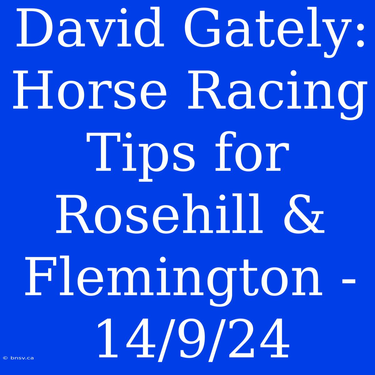 David Gately: Horse Racing Tips For Rosehill & Flemington - 14/9/24