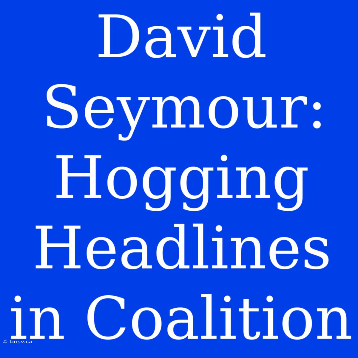 David Seymour: Hogging Headlines In Coalition