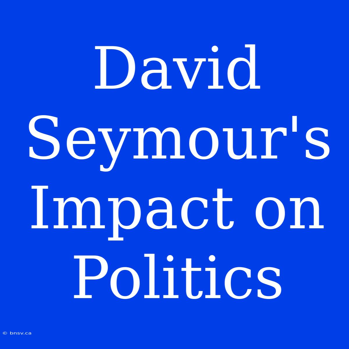 David Seymour's Impact On Politics