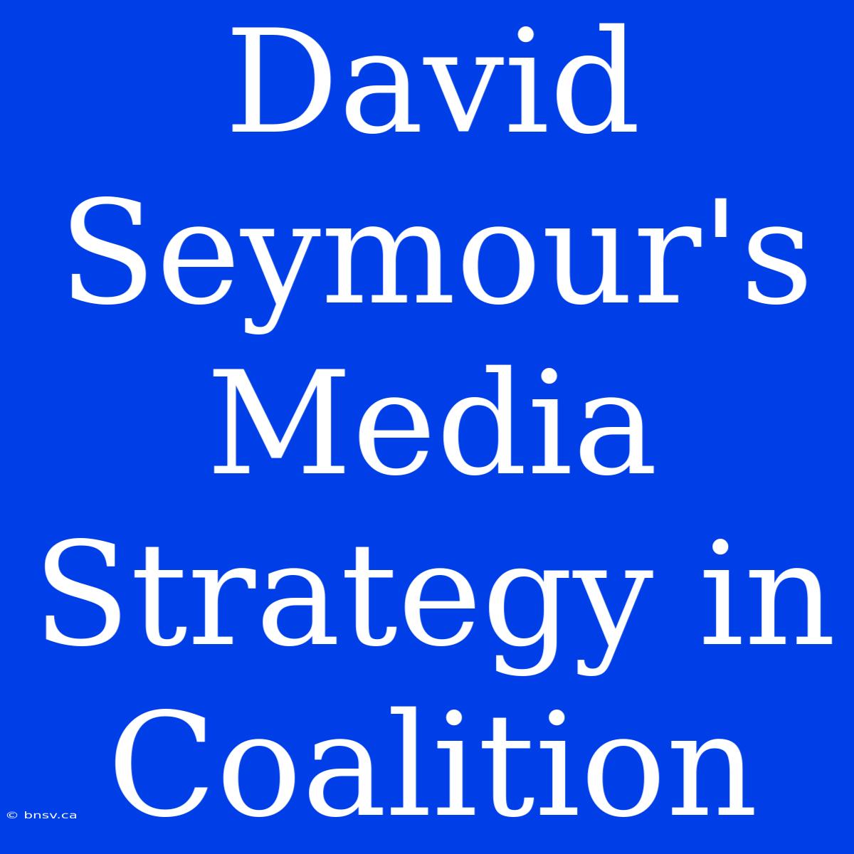 David Seymour's Media Strategy In Coalition